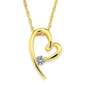 14K Yellow Gold Diamond Heart Pendant with Box Chain, 0.08 Carat