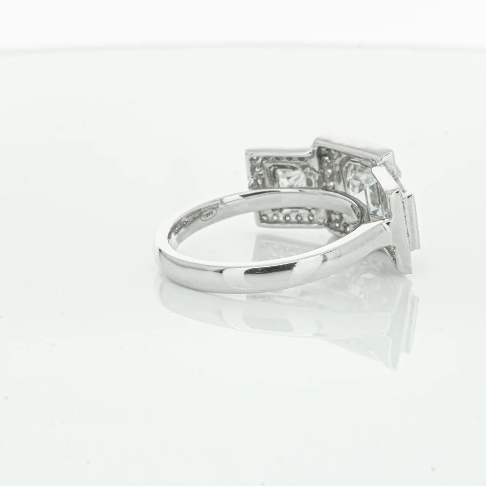 18ct White Gold 1.01ct Emerald Cut Diamond Halo Ring