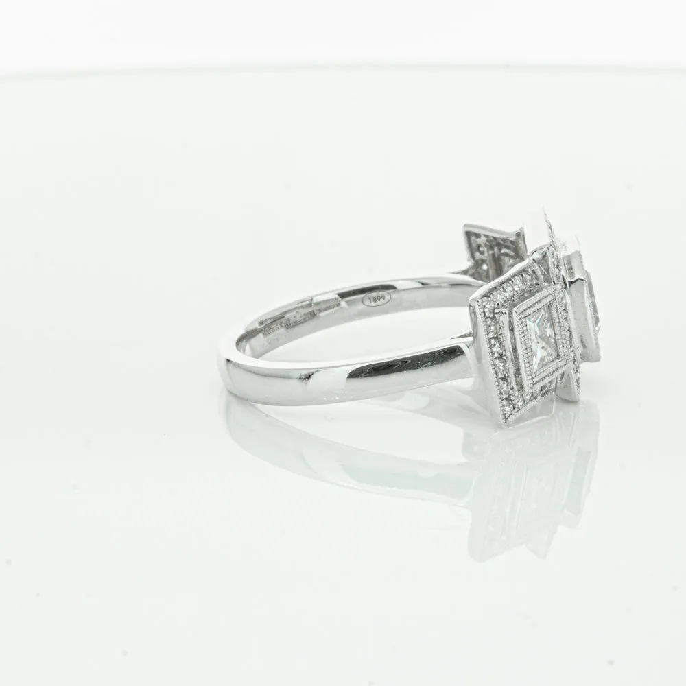 18ct White Gold 1.01ct Emerald Cut Diamond Halo Ring