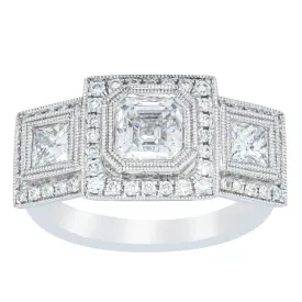 18ct White Gold 1.01ct Emerald Cut Diamond Halo Ring