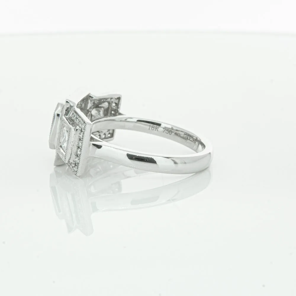 18ct White Gold 1.01ct Emerald Cut Diamond Halo Ring