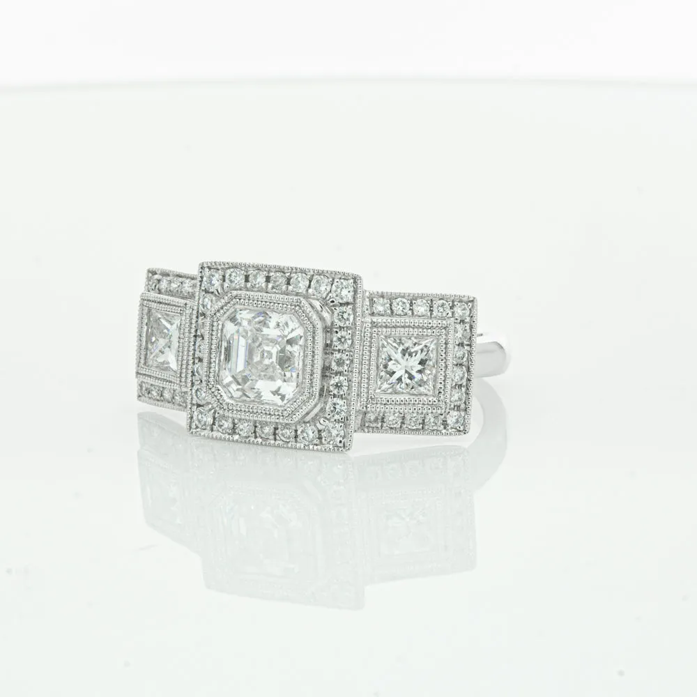 18ct White Gold 1.01ct Emerald Cut Diamond Halo Ring