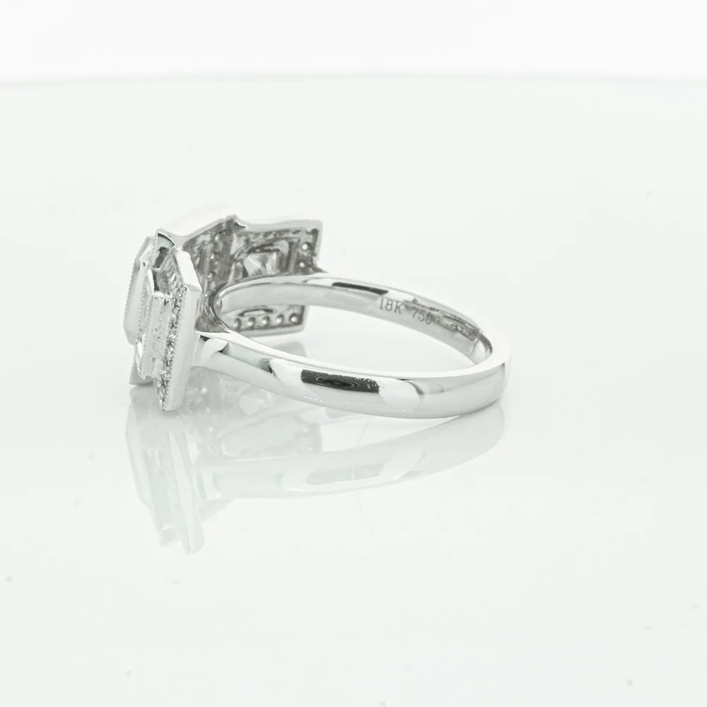 18ct White Gold 1.01ct Emerald Cut Diamond Halo Ring