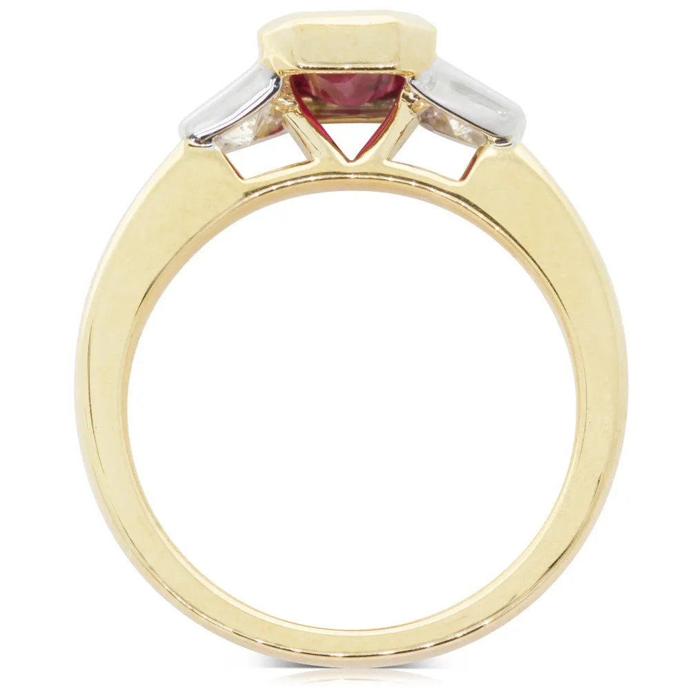 18ct Yellow & White Gold Ruby & Diamond Ring