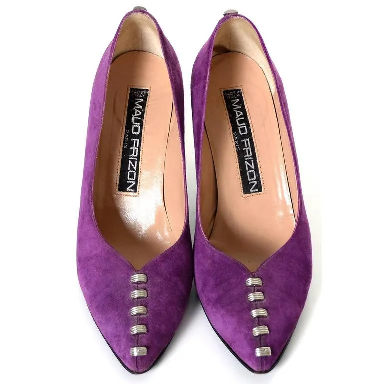 1980s Maud Frizon Purple Suede Shoes with Heel Studs Italy 37.5 7B