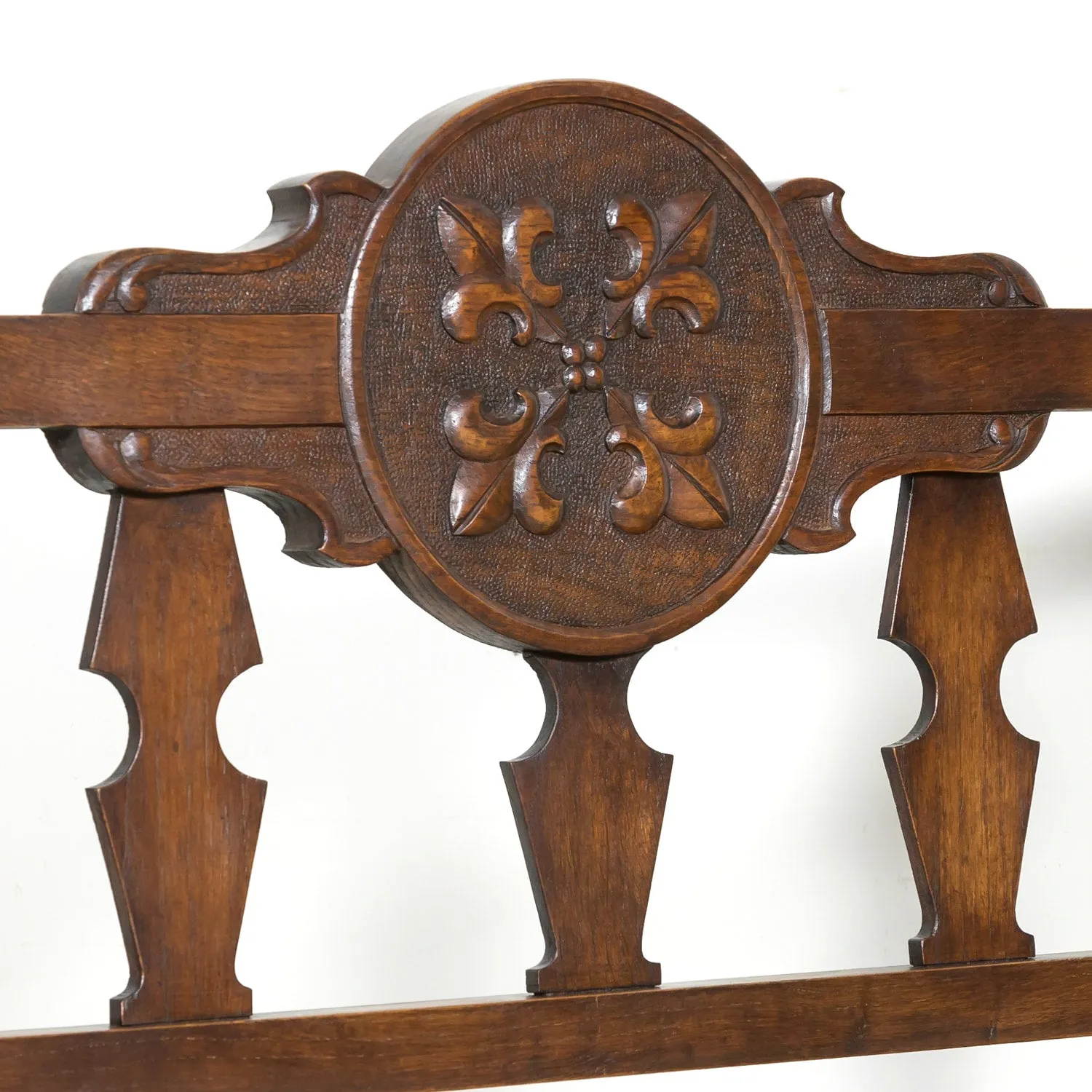 19th Century French Country Carved Oak Radassier or Hall Bench with Rush Seat