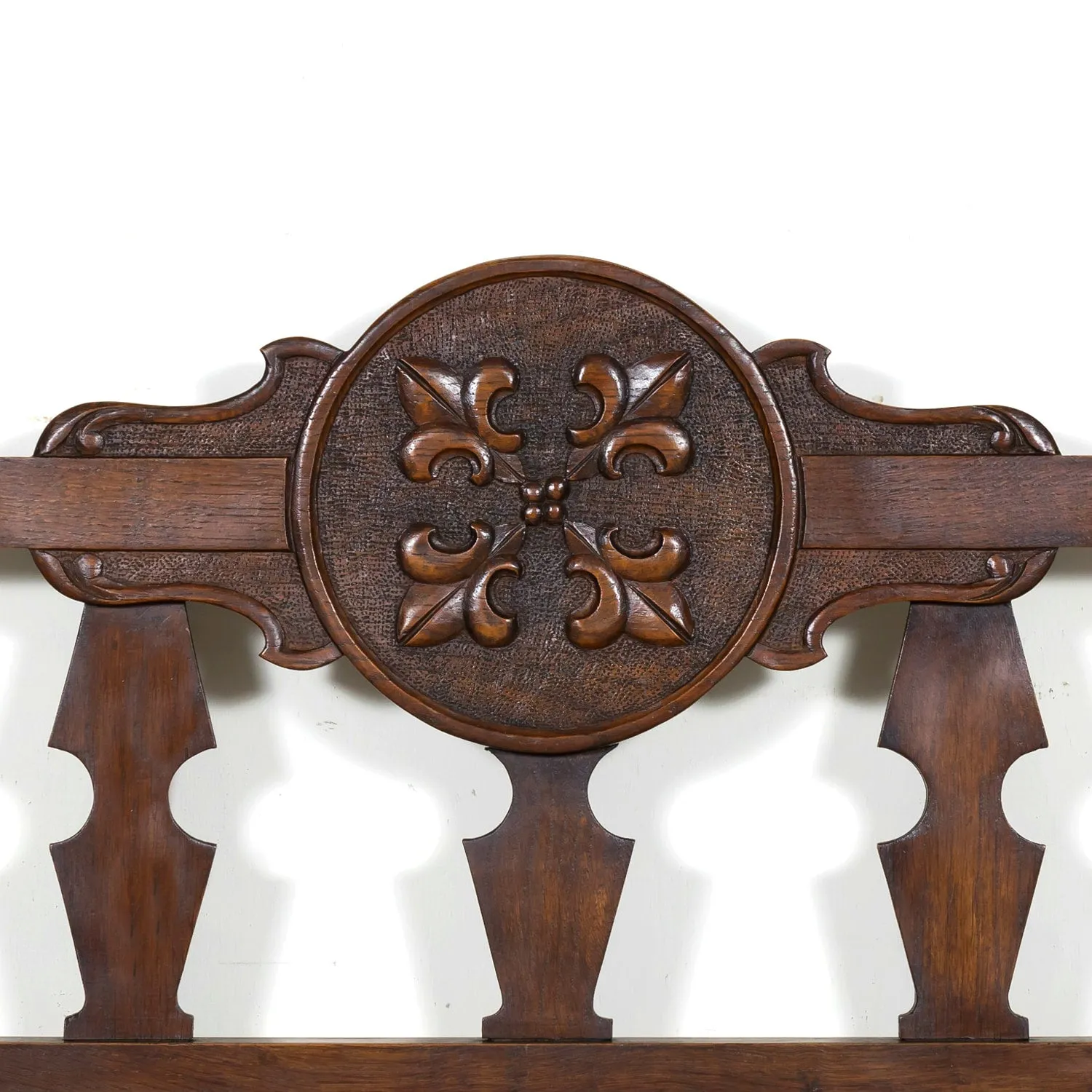 19th Century French Country Carved Oak Radassier or Hall Bench with Rush Seat