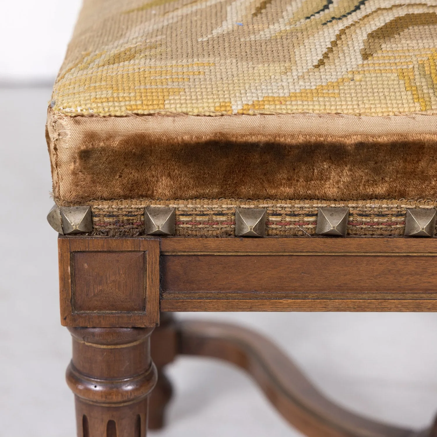 19th Century French Napoleon III Period Walnut Needlework Footstool