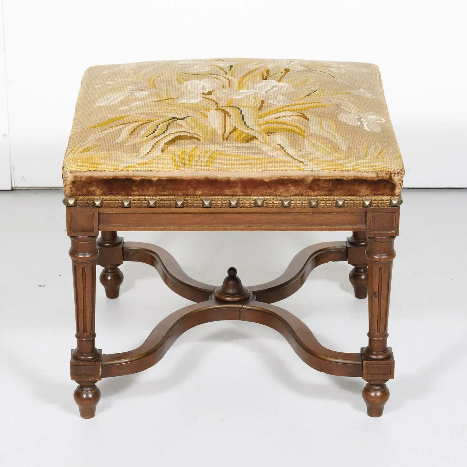 19th Century French Napoleon III Period Walnut Needlework Footstool