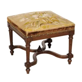 19th Century French Napoleon III Period Walnut Needlework Footstool