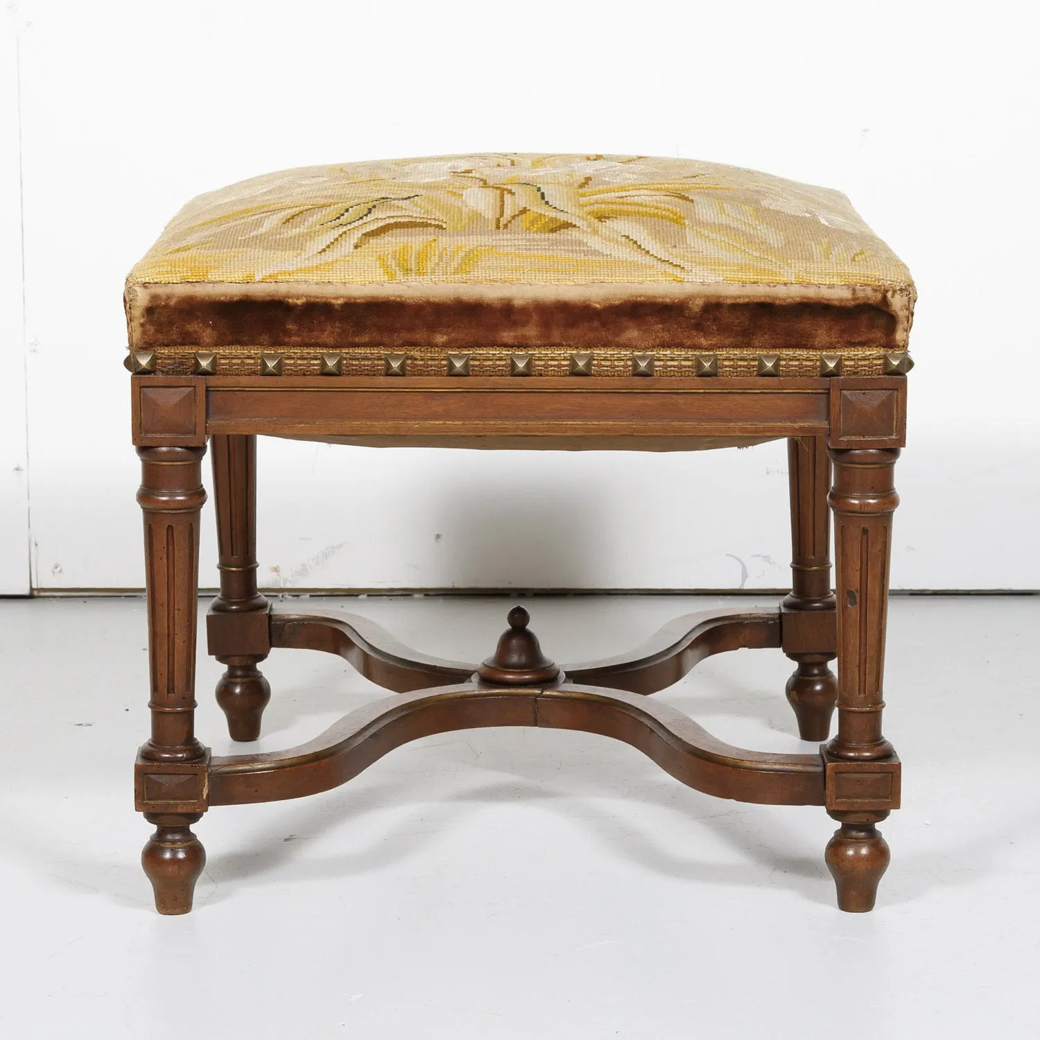 19th Century French Napoleon III Period Walnut Needlework Footstool