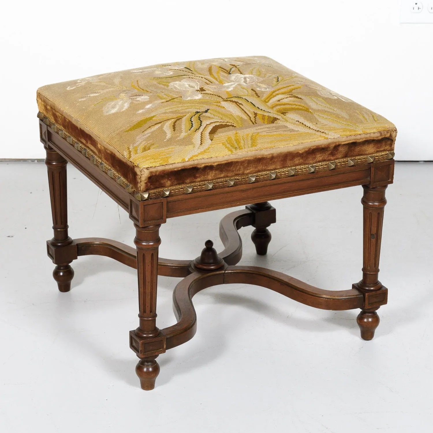 19th Century French Napoleon III Period Walnut Needlework Footstool