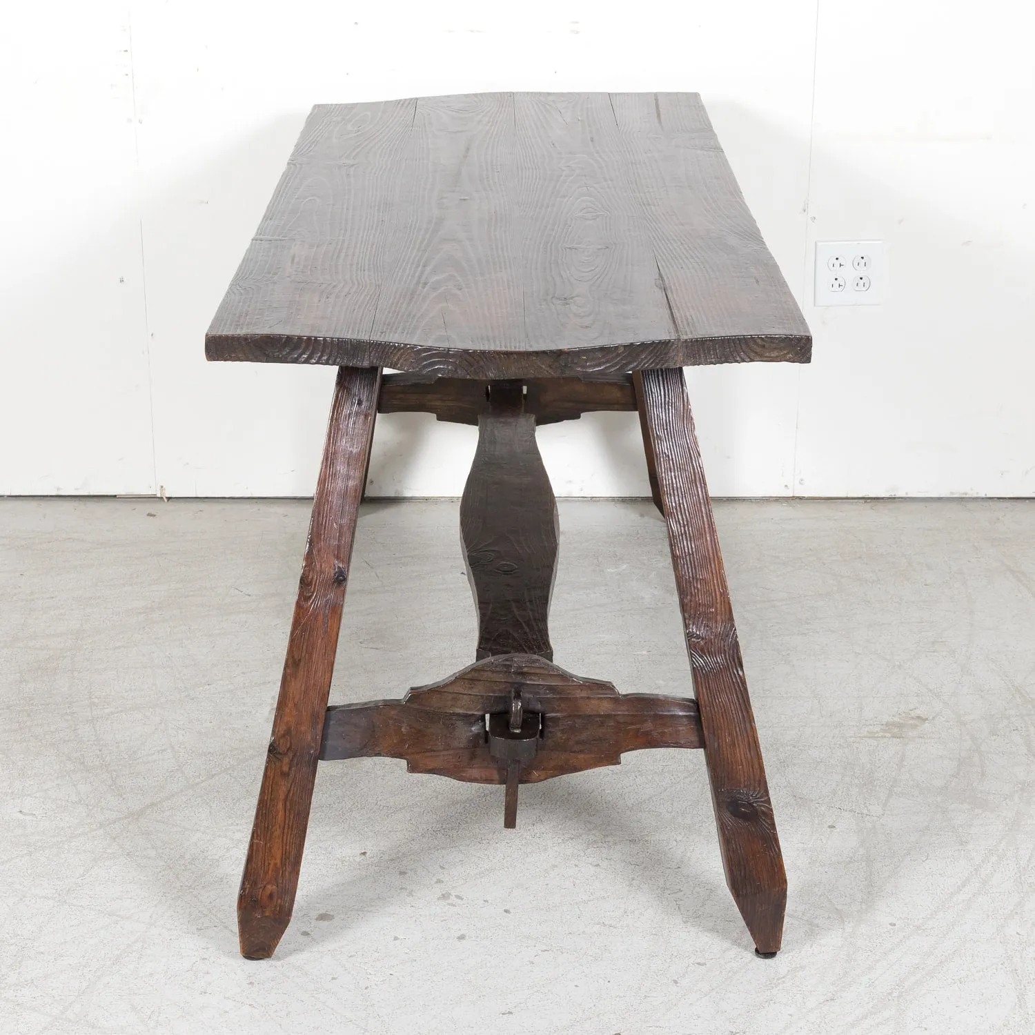 19th Century Spanish Catalan Pine Side Table with Stretcher