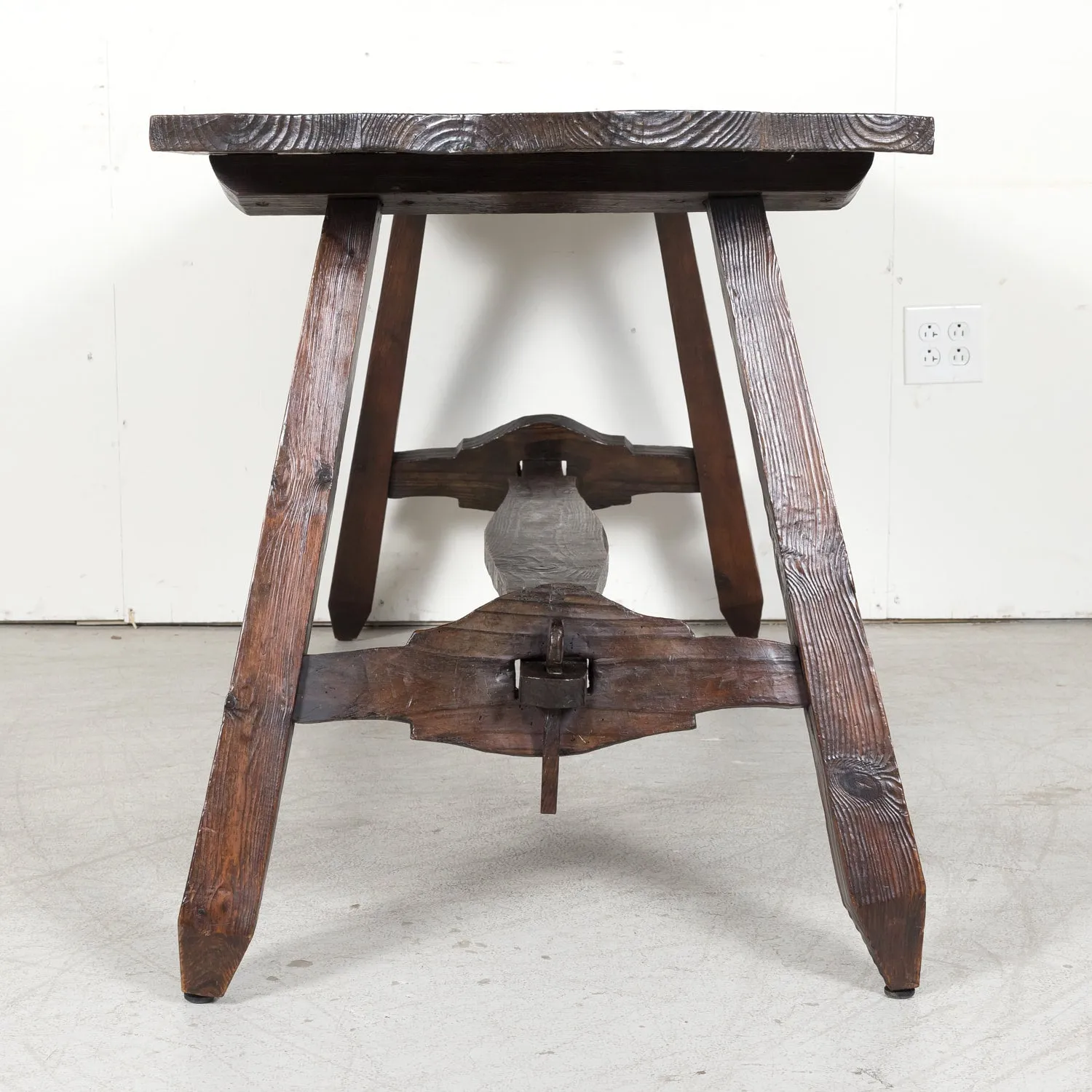 19th Century Spanish Catalan Pine Side Table with Stretcher