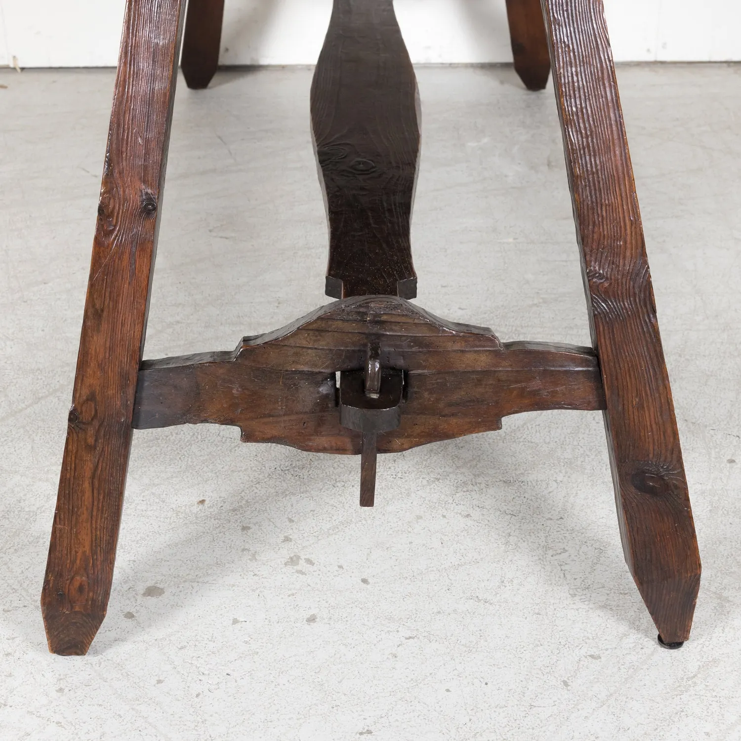 19th Century Spanish Catalan Pine Side Table with Stretcher