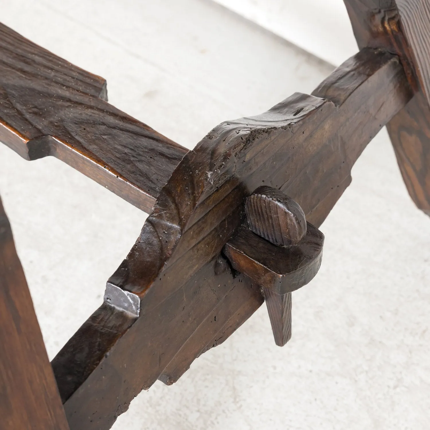 19th Century Spanish Catalan Pine Side Table with Stretcher