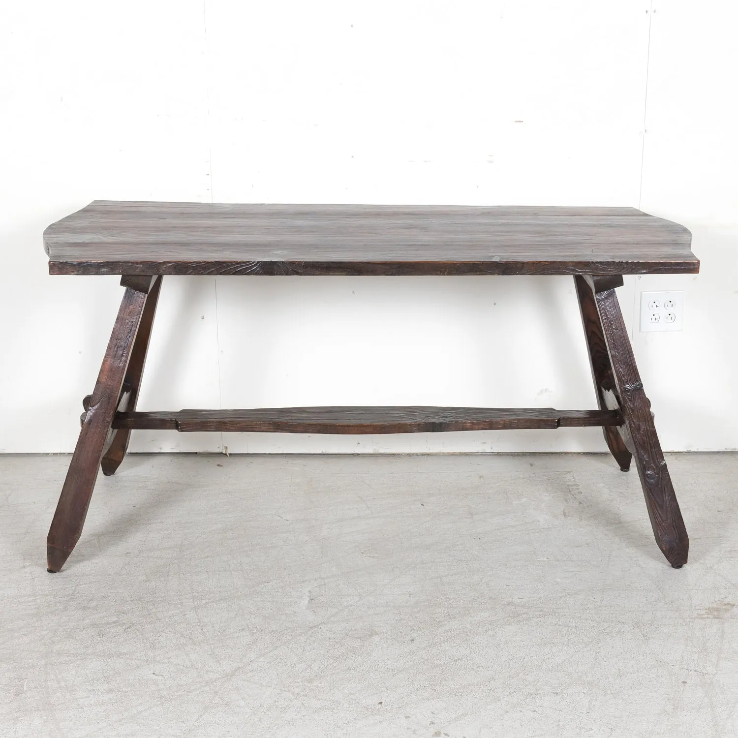 19th Century Spanish Catalan Pine Side Table with Stretcher