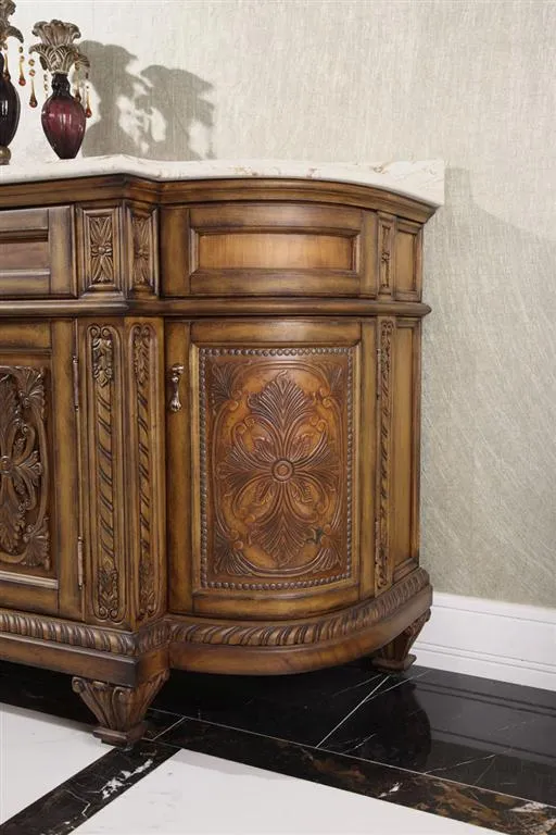 71" Deminlune Double Sink Bath Vanity in Antique Walnut with Marble Top