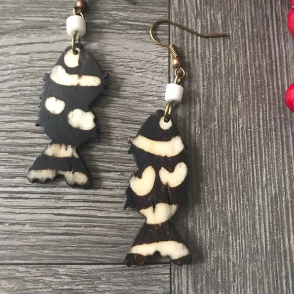 African ethnic Handmade Cow Bone Dangle Earrings