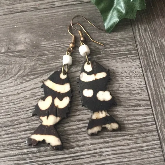 African ethnic Handmade Cow Bone Dangle Earrings