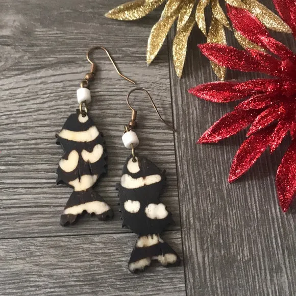 African ethnic Handmade Cow Bone Dangle Earrings