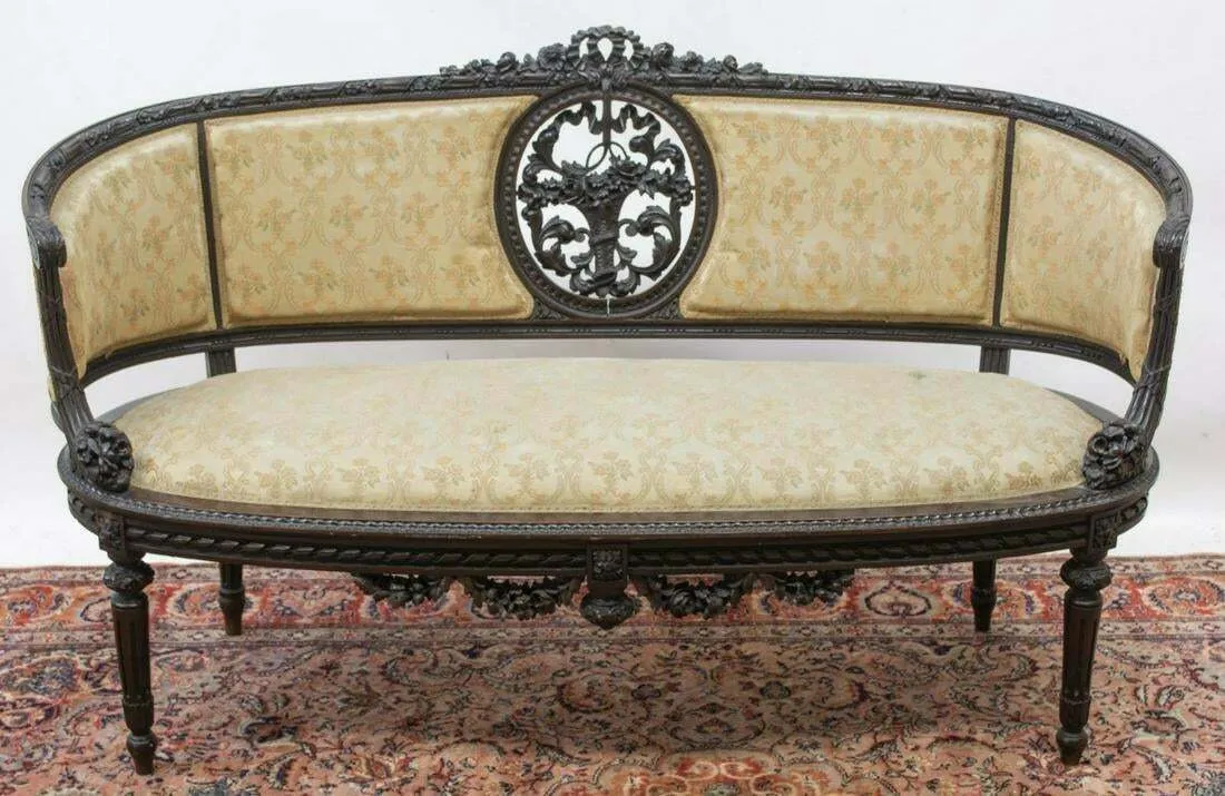 Antique Salon Set, Settee, 6 Chairs, Louis XVI Style, 1800's, Gorgeous Set!!