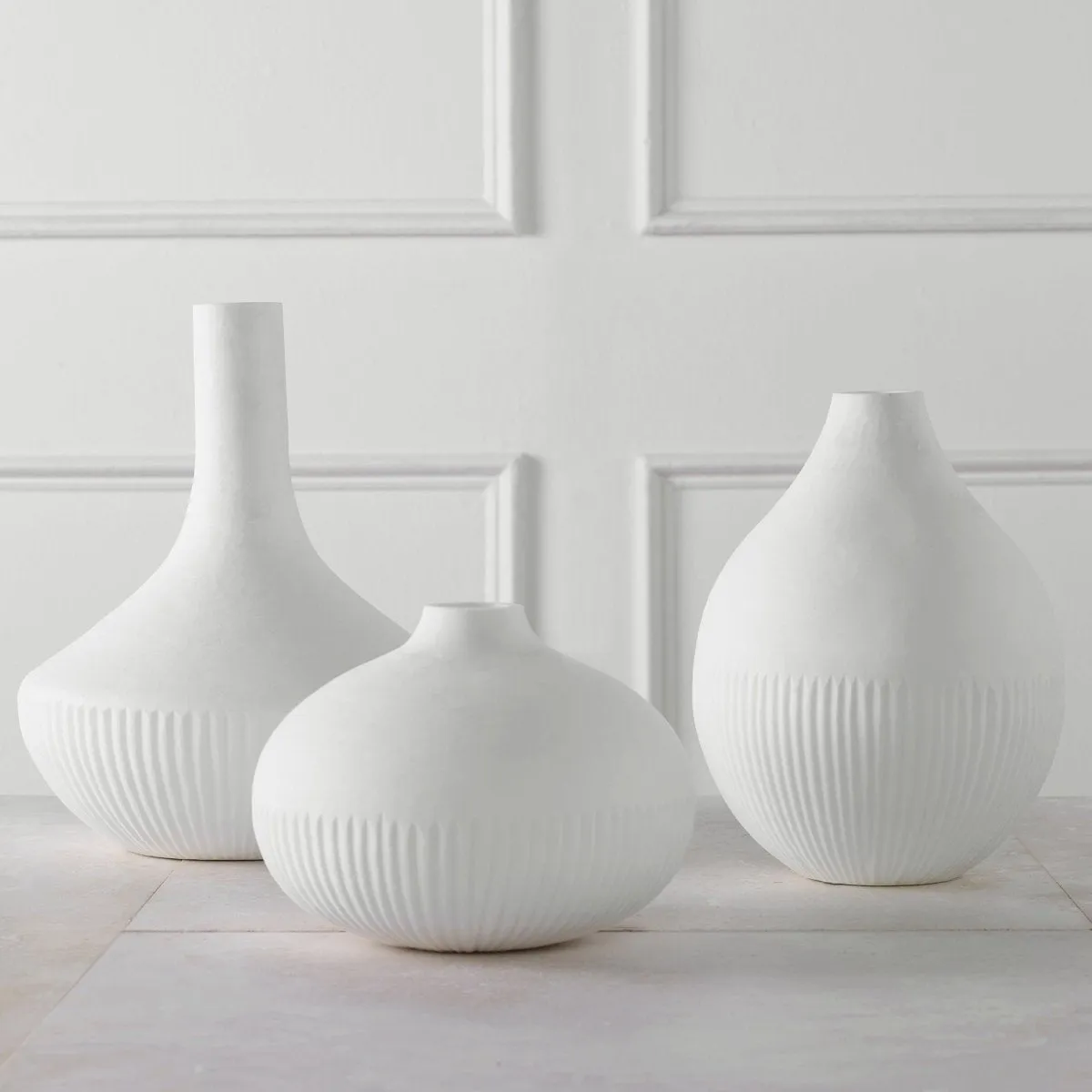 Apothecary Satin White Vases, Set/3