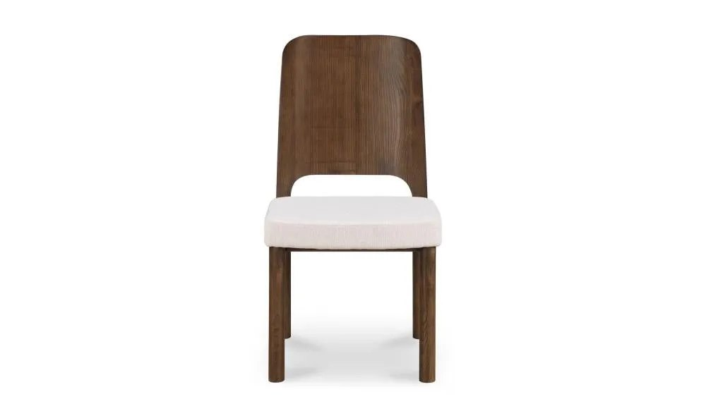 Beige Performance Fabric & Brown Solid Ash Wood Curved Back Armless Dining Chair (Set of Two)