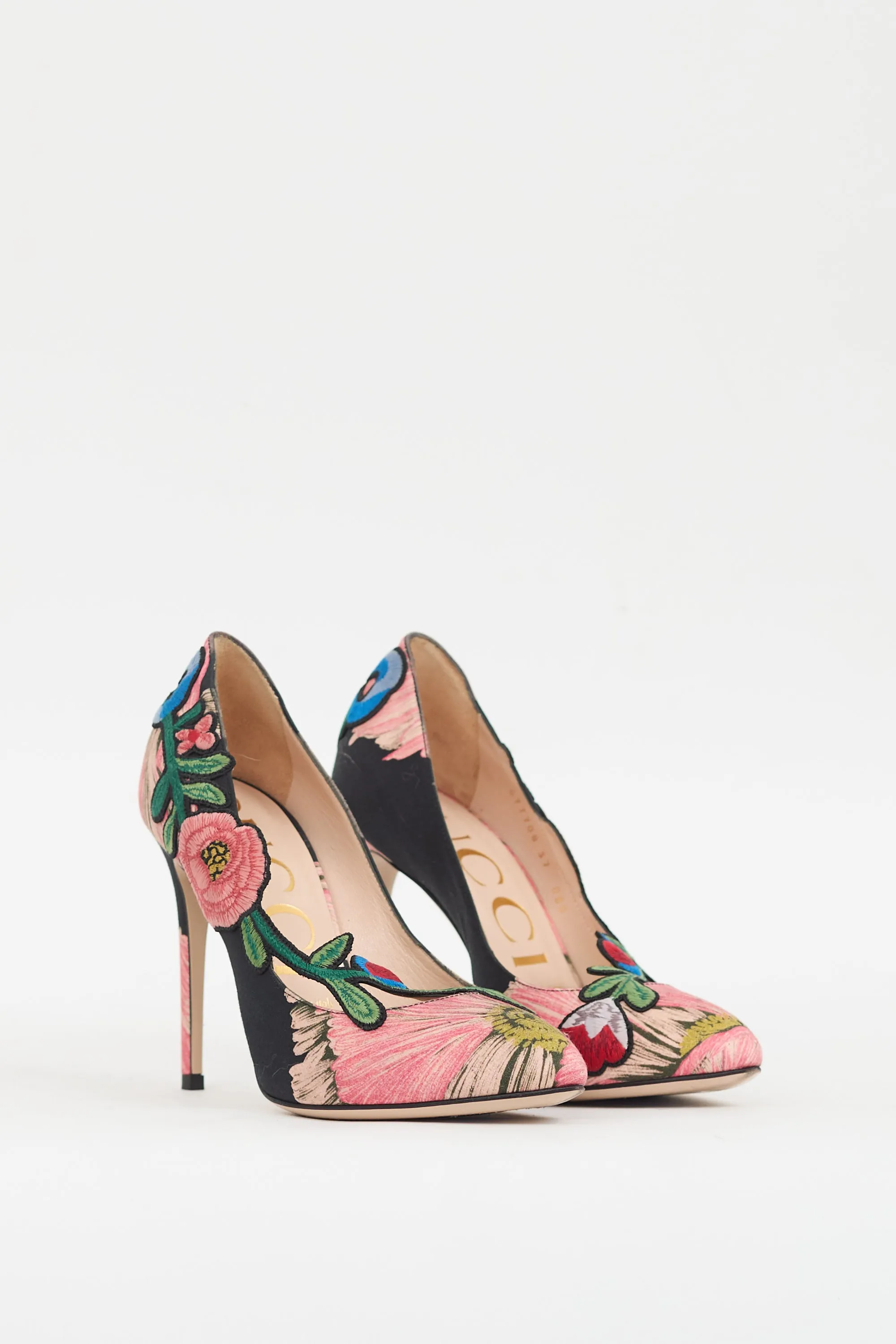 Black & Multicolour Ophelia Floral Embroidered Heel