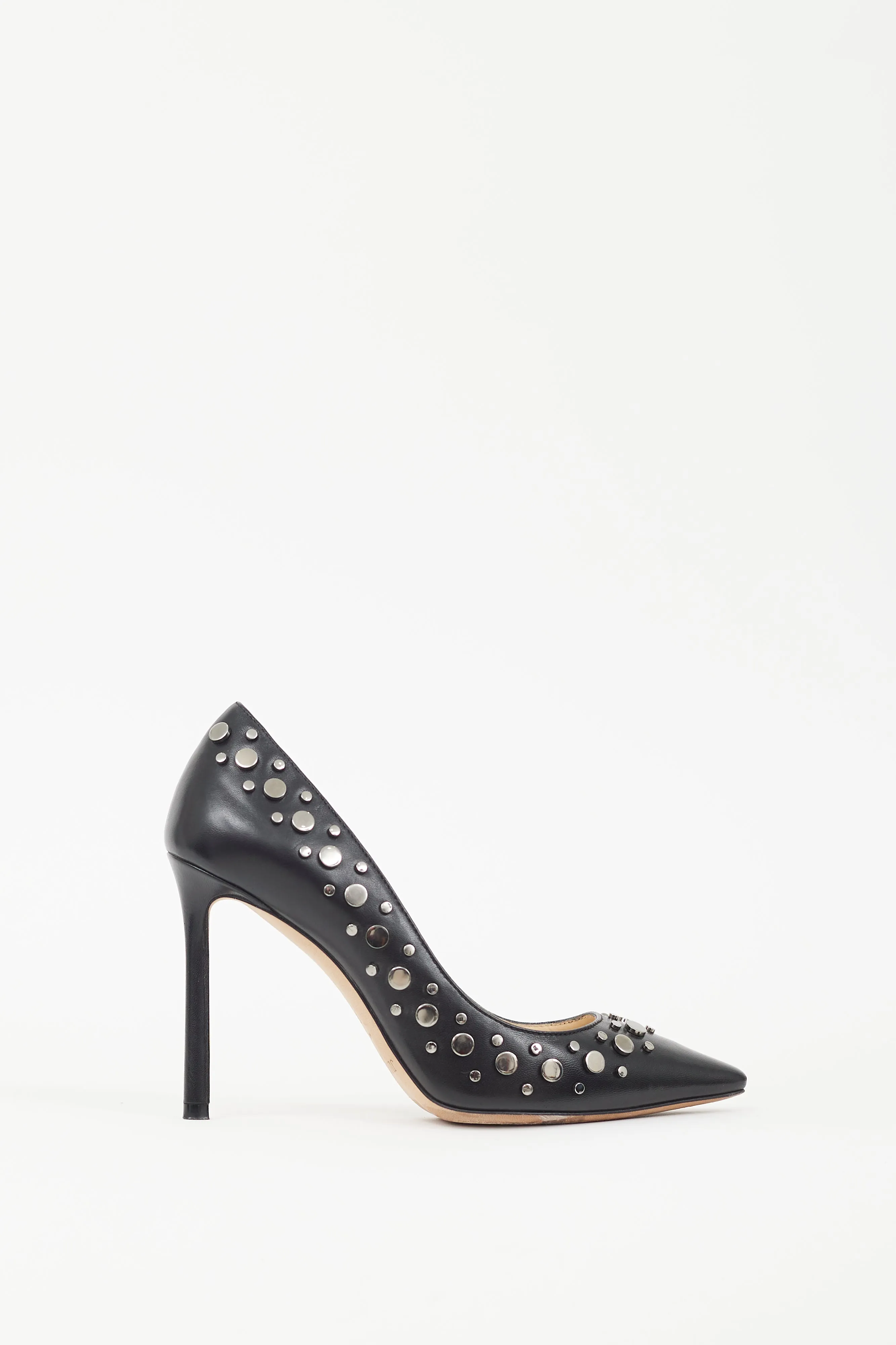 Black & Silver Leather Romy 100 Studded Heel