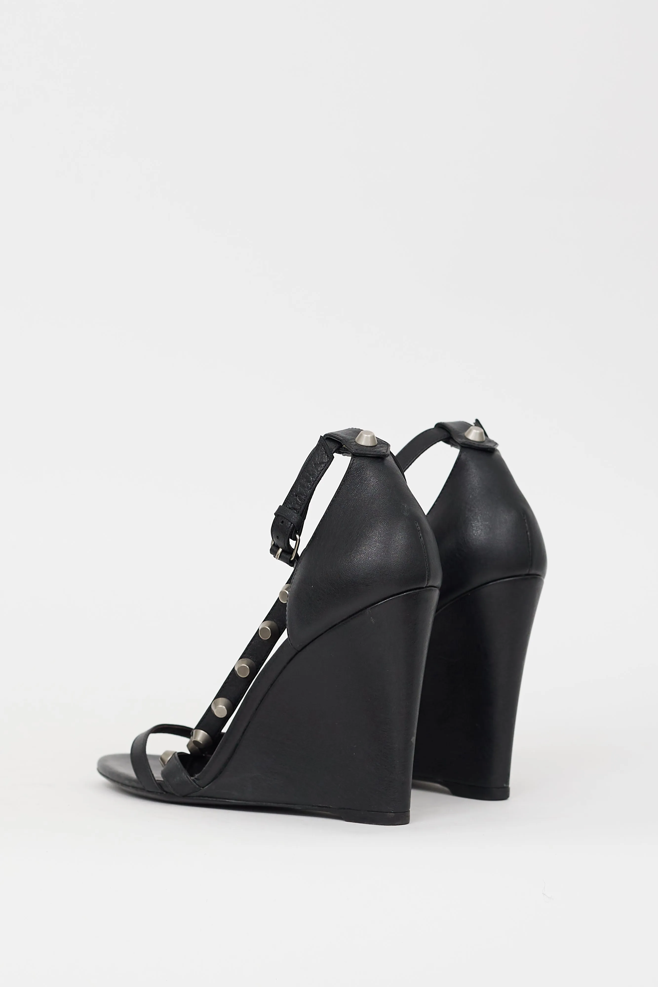 Black & Silver Studded Leather Wedge Heel