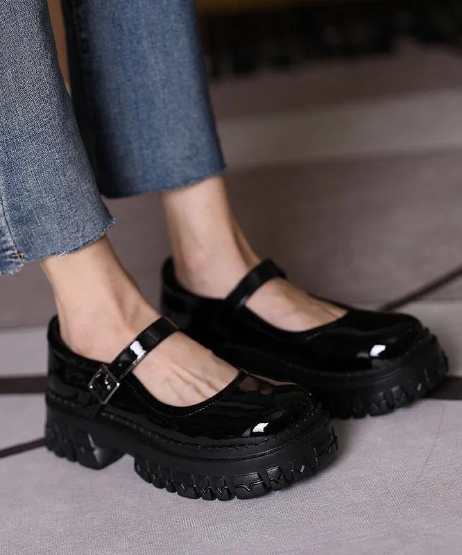 Black Flat Feet Shoes Buckle Strap Platform Flat Shoes For Women