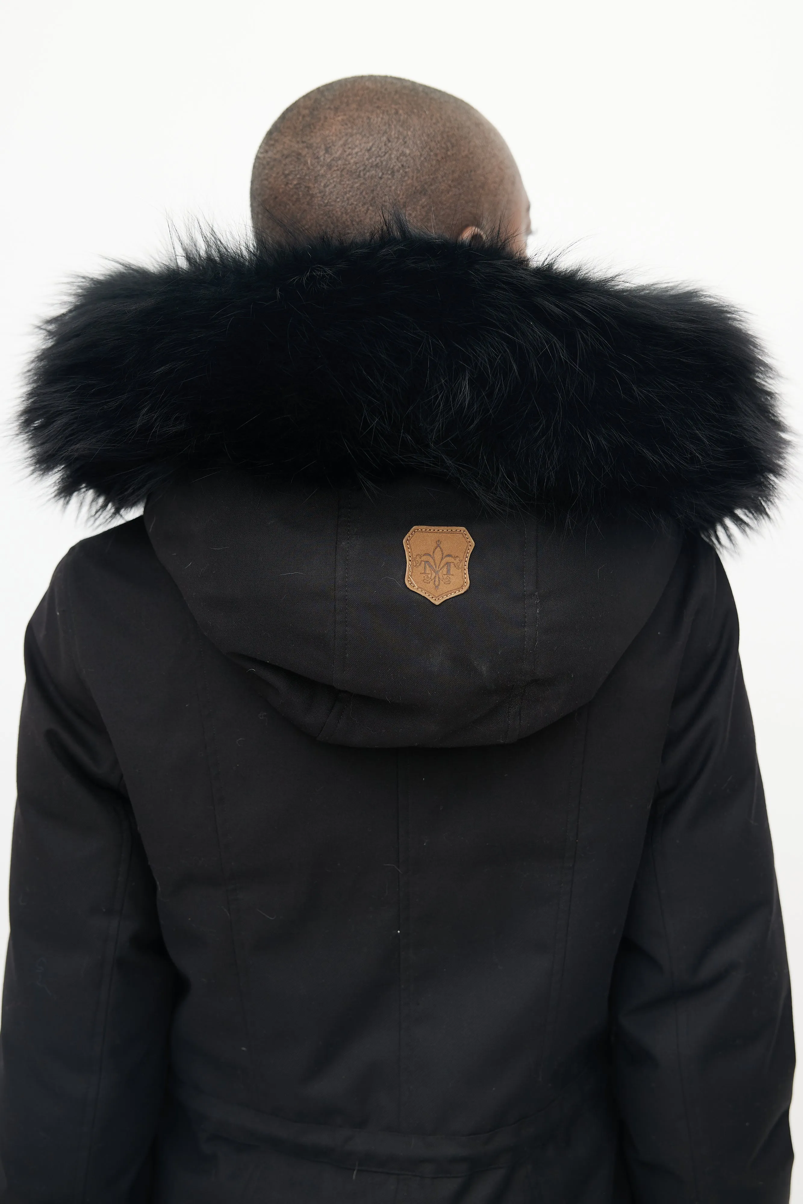 Black Fur Collar Drawstring Waist Parka