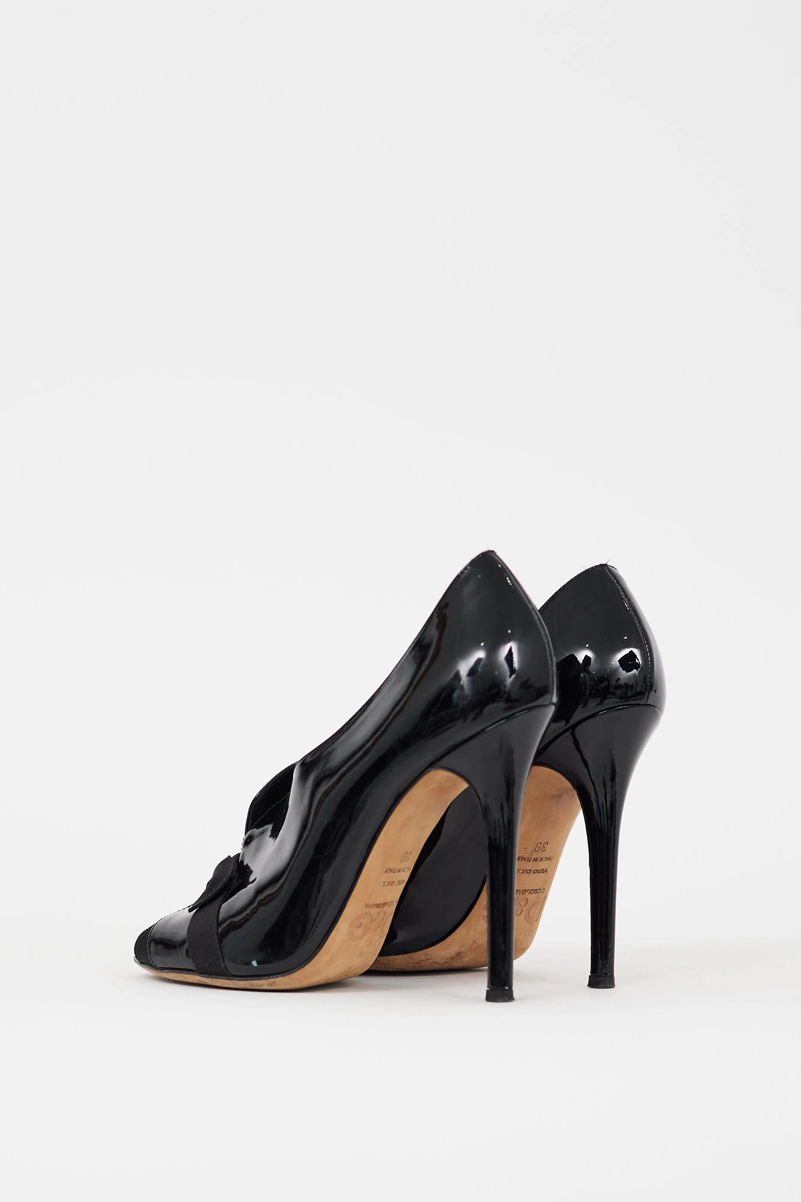 Black Patent Leather Bow Heel