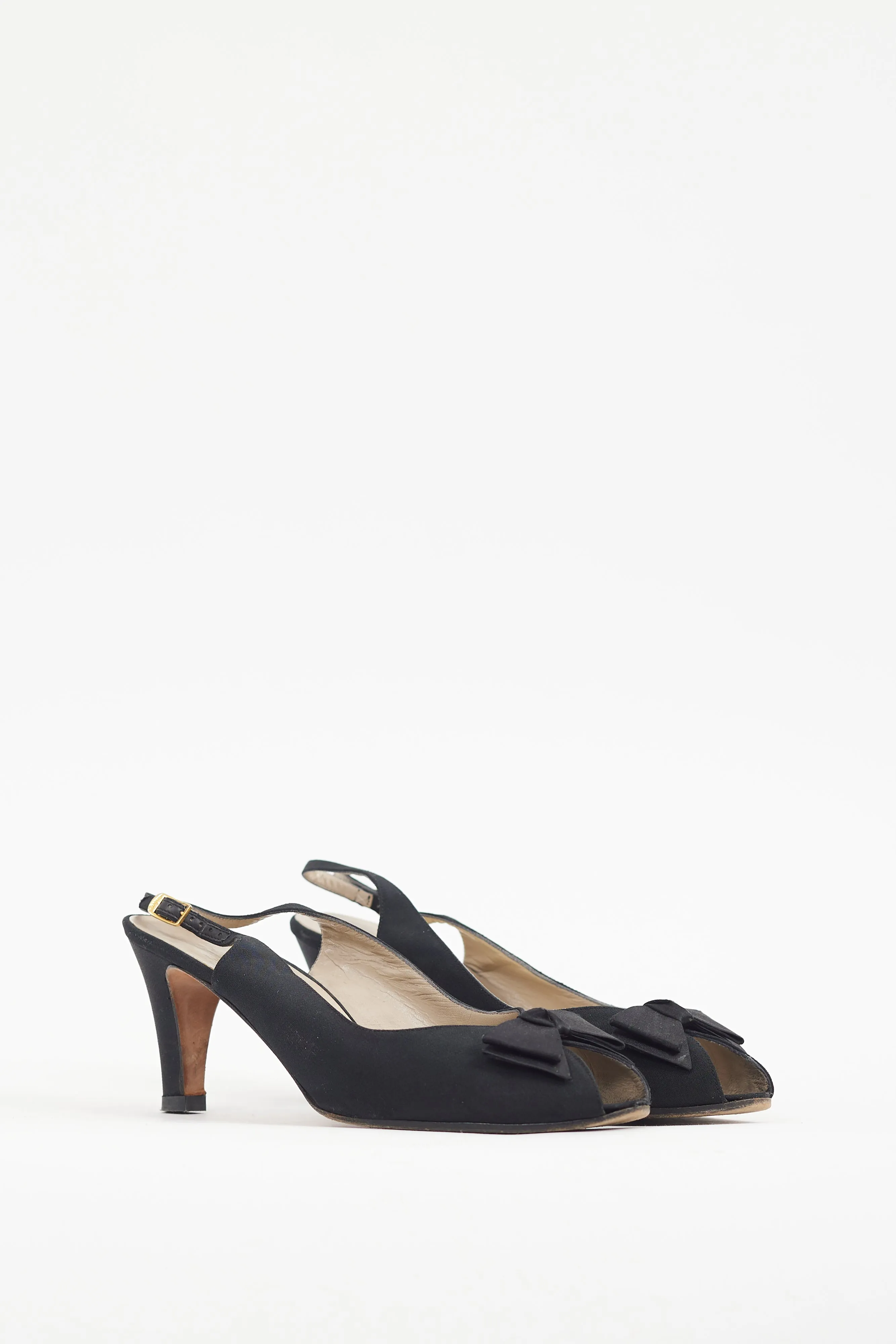 Black Satin Bow Slingback Heel