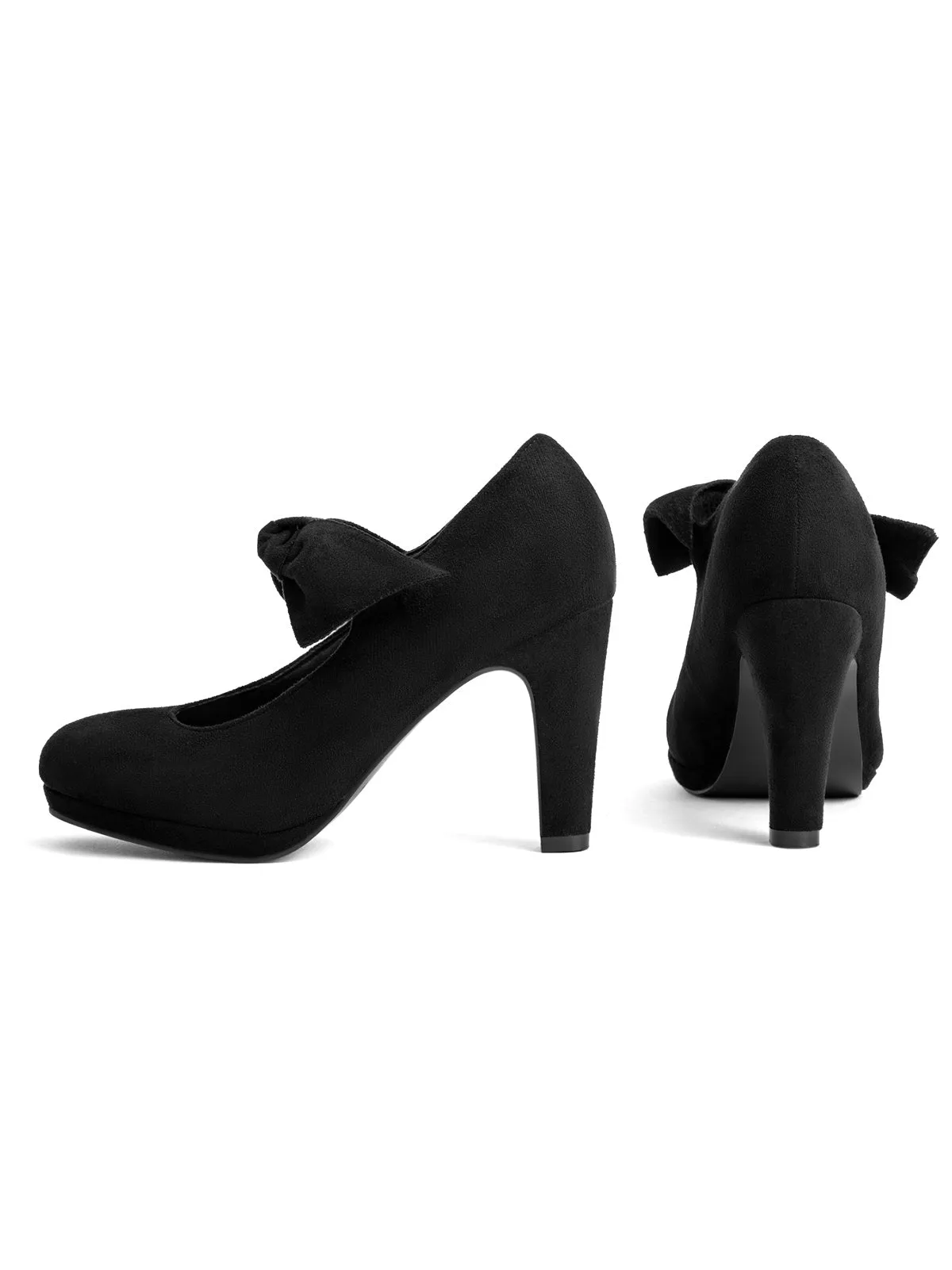 Black Solid Flannelette Bow High Heel Shoes