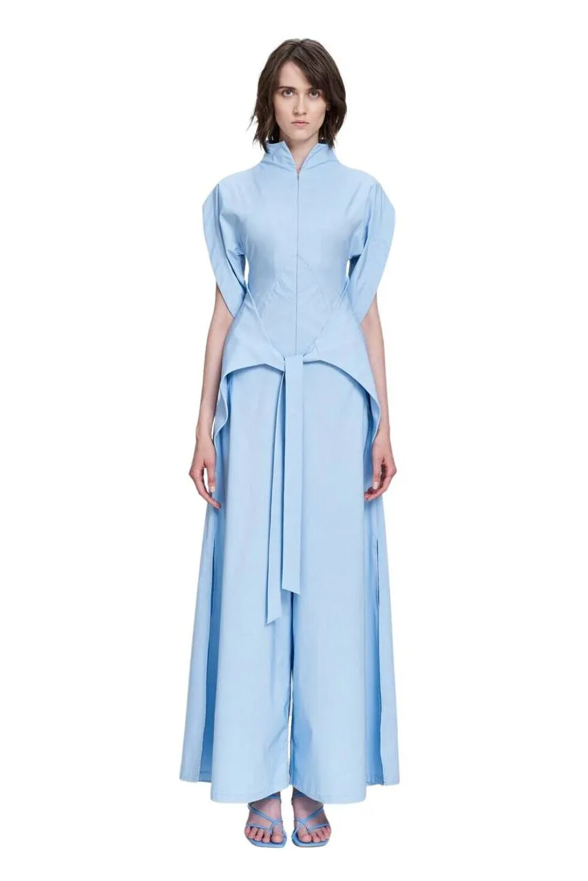 Blue Short Sleeve High Neck Wide-Leg Japanese Kimono Jumpsuit LEA