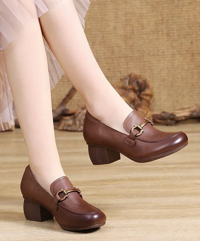 Brown High Heels Buckle Strap Chunky High Heels LC0531