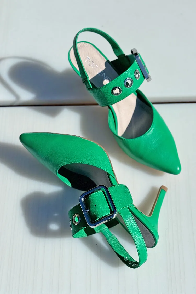 Brylie Leather Heels in Emerald | FINAL SALE