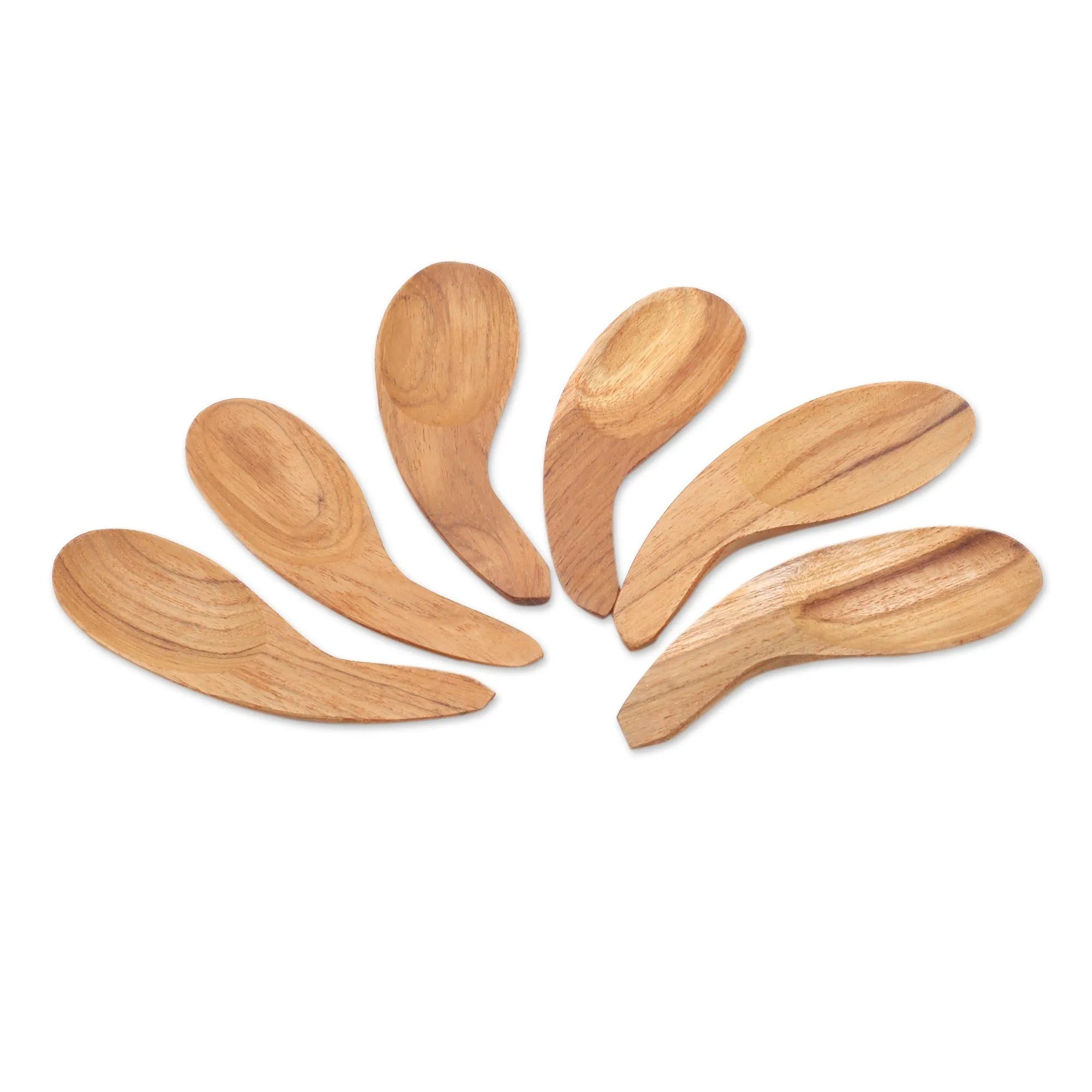 Curved Teak Wood Scoops from Bali (Set of 6) - Stylish Meal | NOVICA