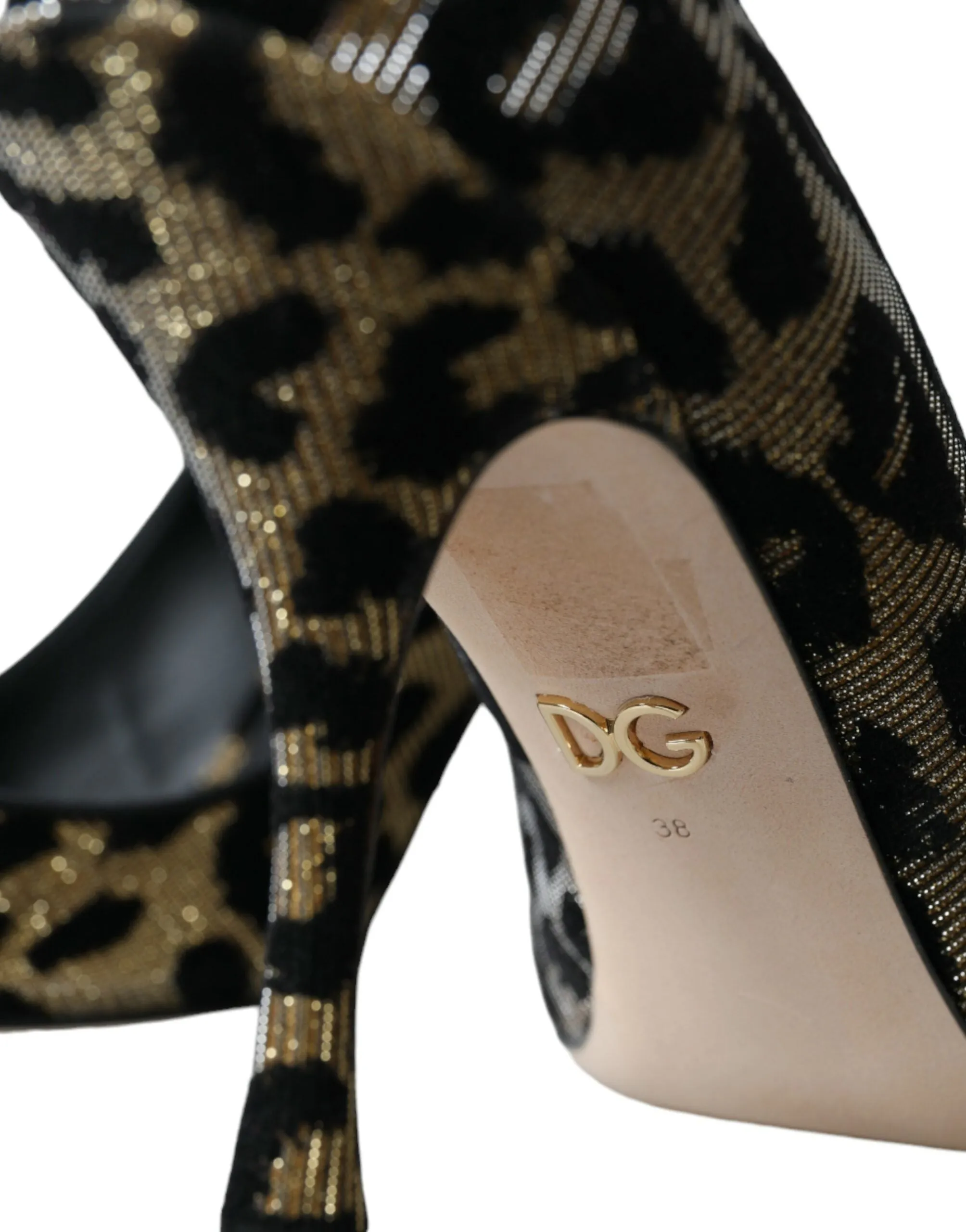 Dolce & Gabbana Black Gold Leopard Lurex Heels Pumps Shoes