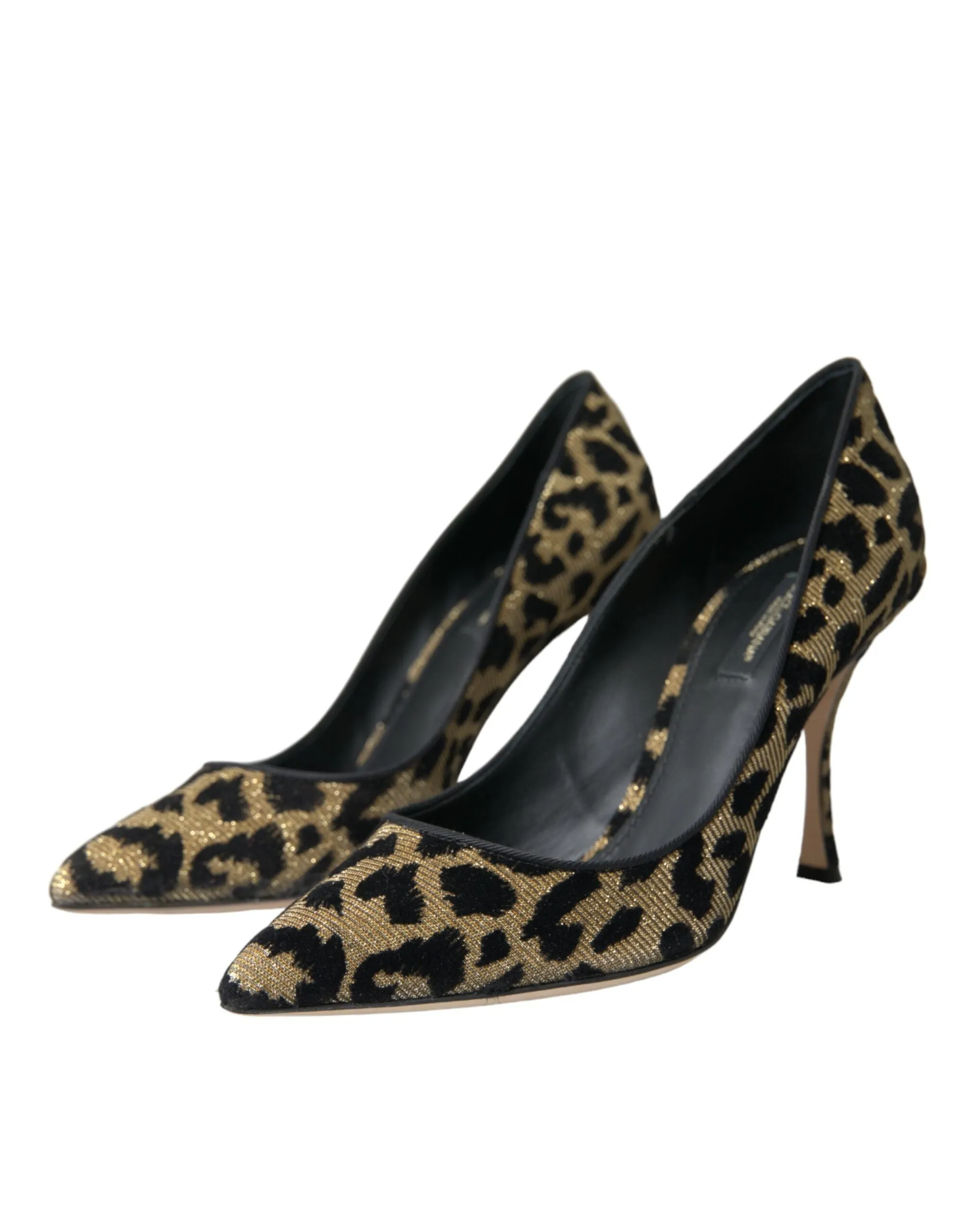 Dolce & Gabbana Black Gold Leopard Lurex Heels Pumps Shoes