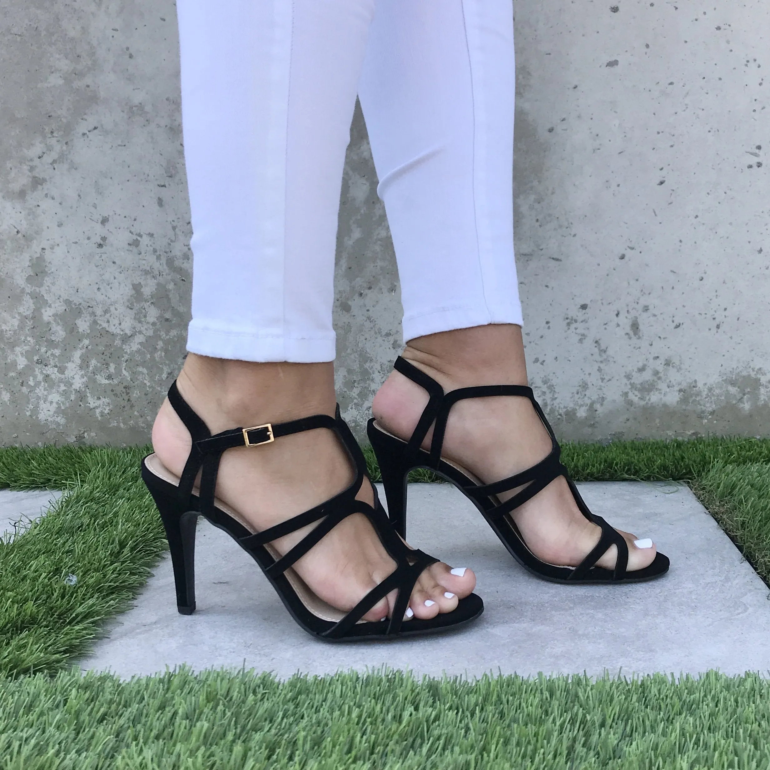 Elsa Diamond Cut Out Heels In Black