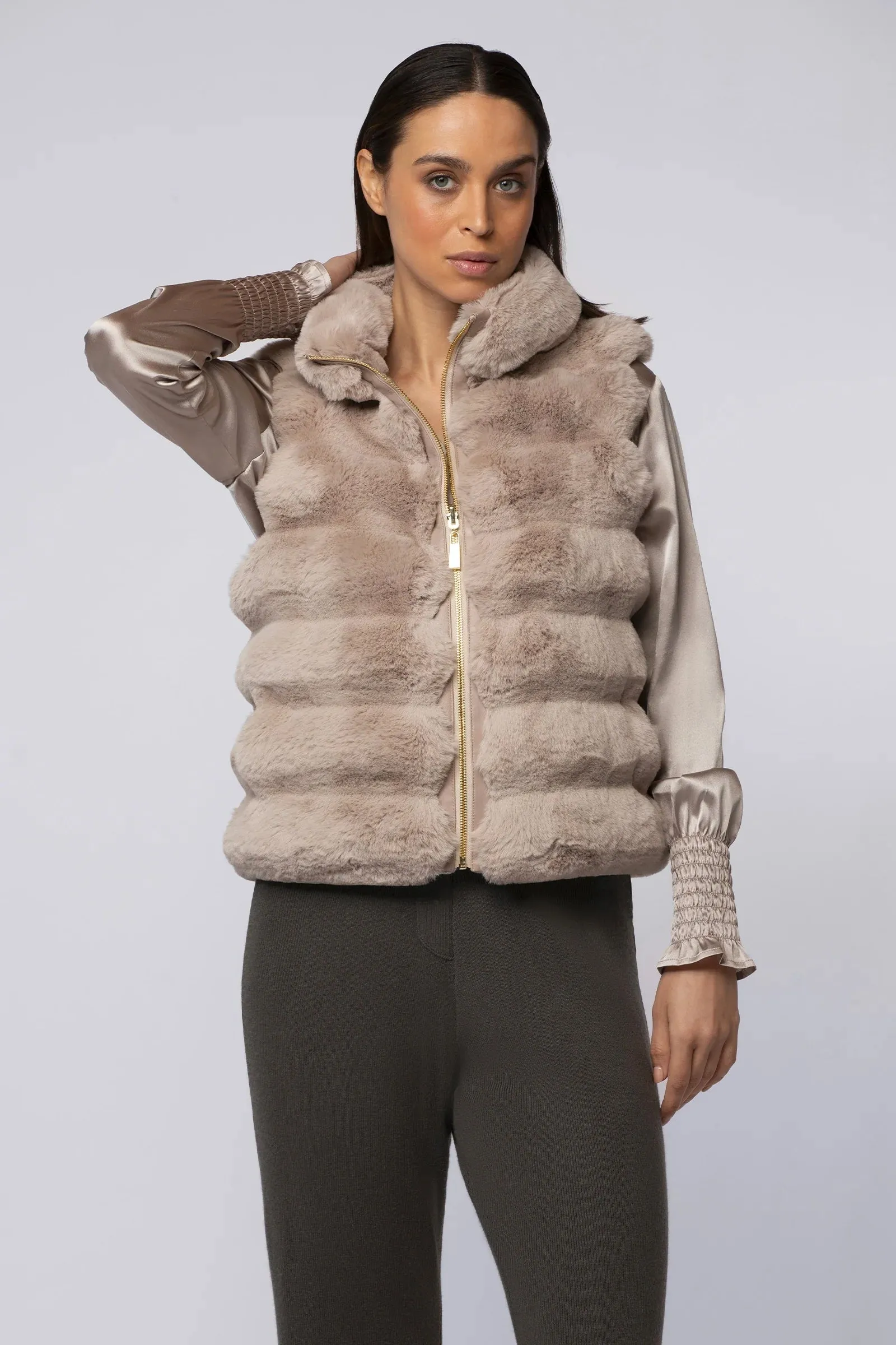 Gamby Taupe Faux Fur Reversible Gilet