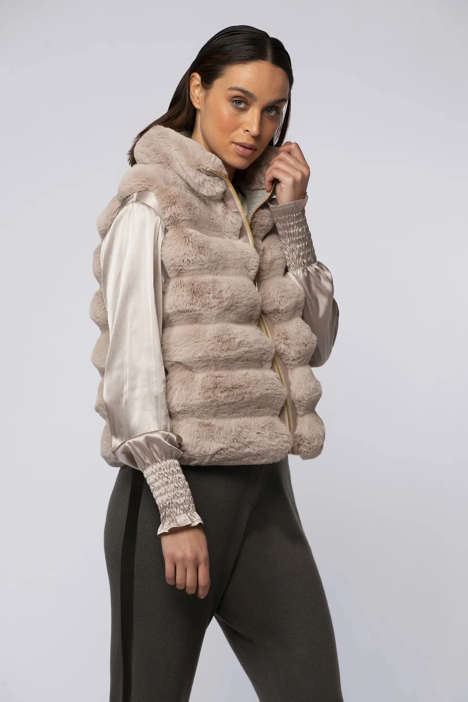 Gamby Taupe Faux Fur Reversible Gilet