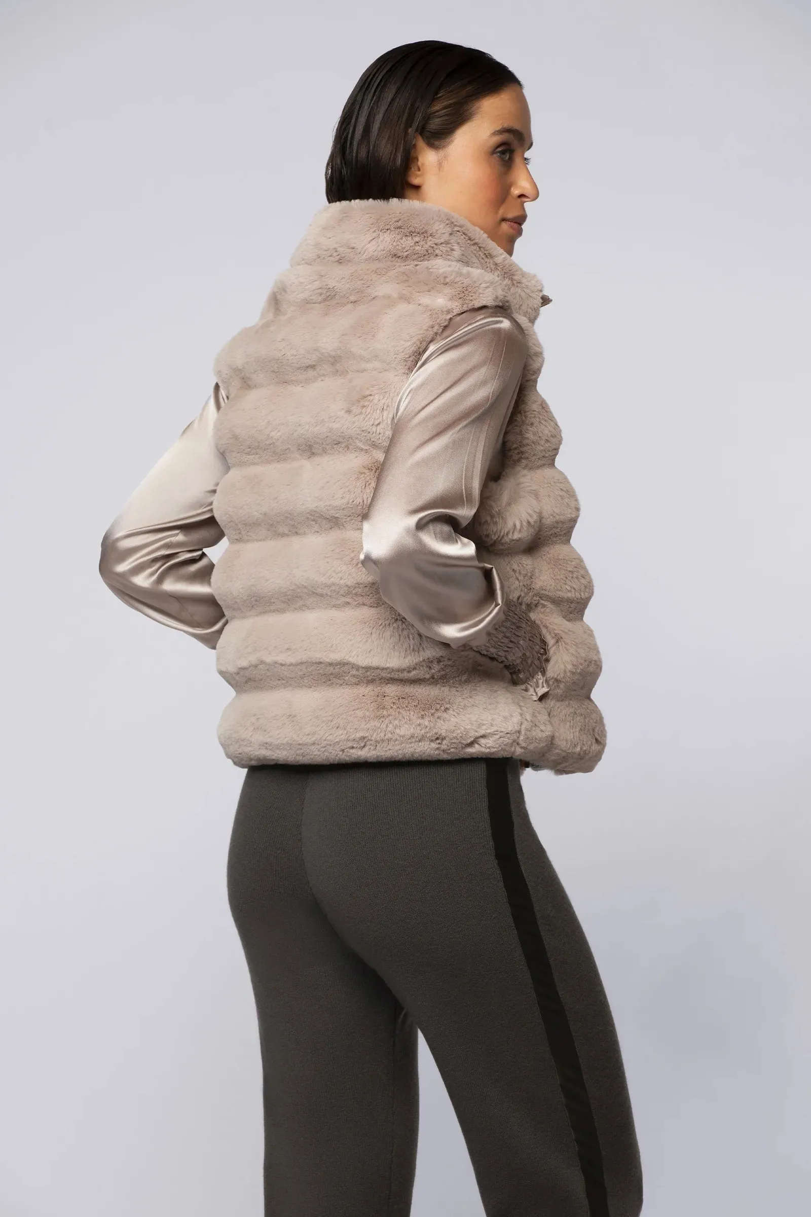 Gamby Taupe Faux Fur Reversible Gilet