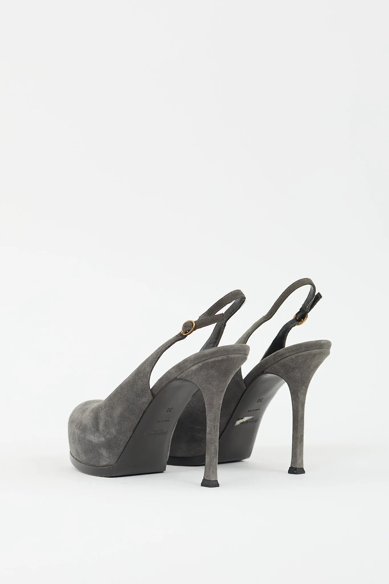 Grey Suede Slingback Platform Pump