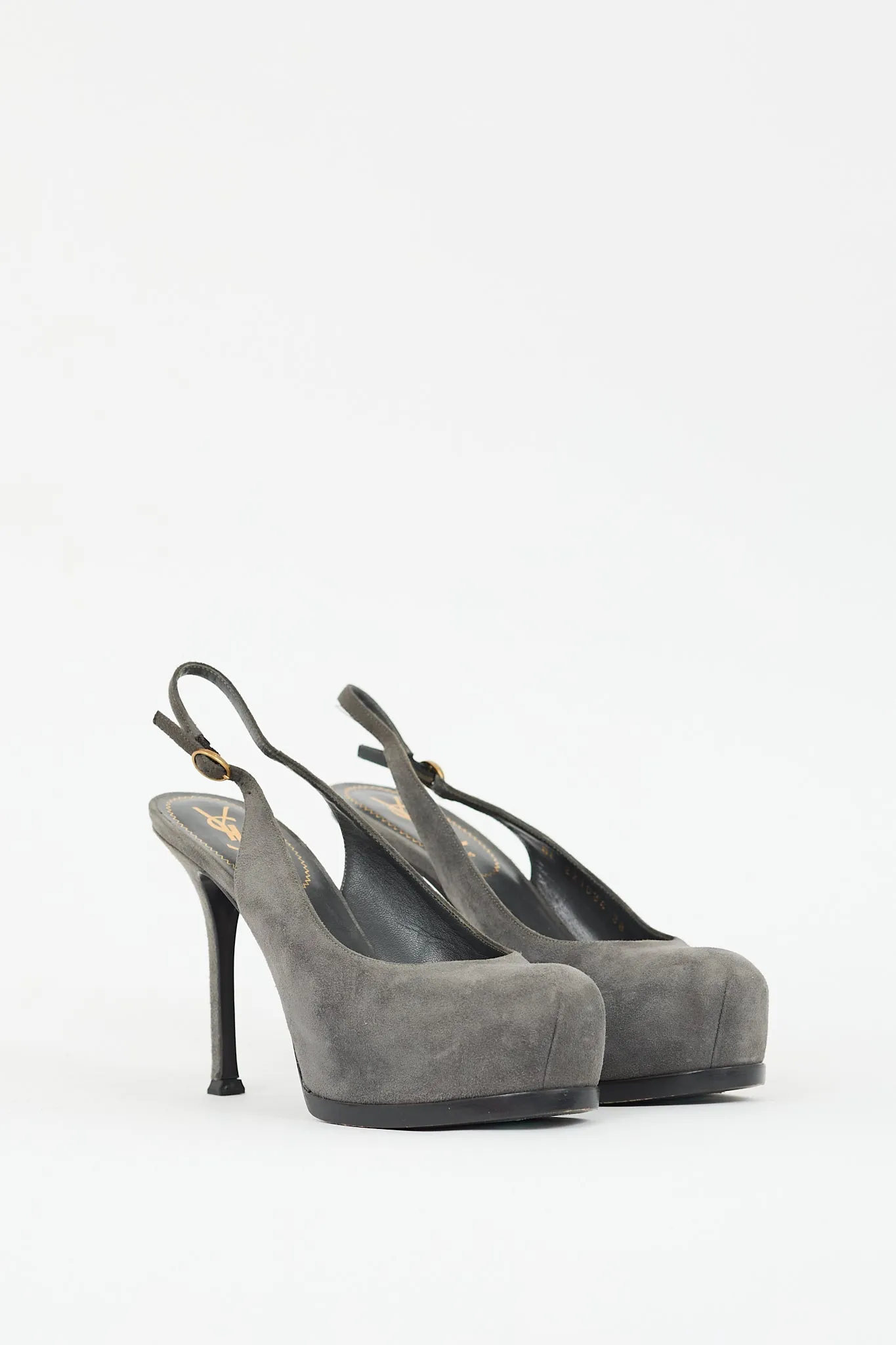 Grey Suede Slingback Platform Pump