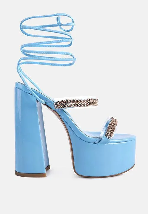 indulgence metal chain lace up chunky sandals