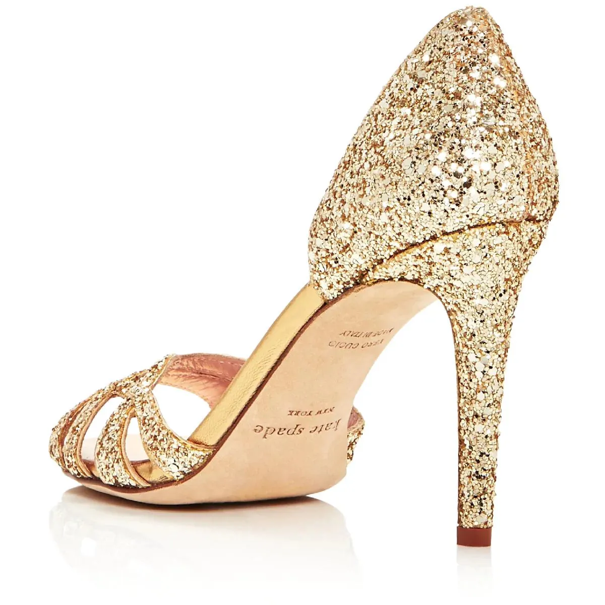 KATE SPADE New York Women's Metallic Gold Glitter Peep Toe D'Orsay Heels